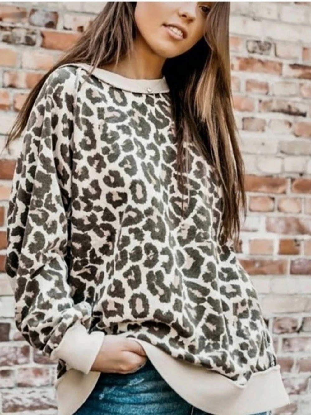 Free People "Go On Get" Floral Leopard Print Pullover Sweatshirt.